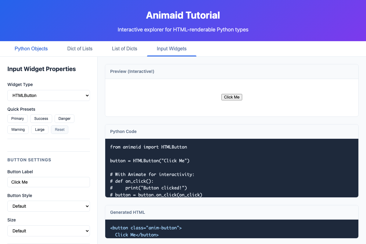 Input Widgets Tab