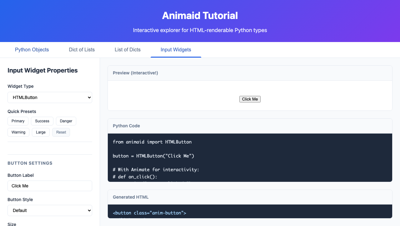 Input Widgets Tab