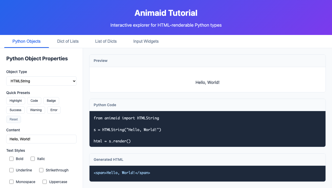 Python Objects Tab